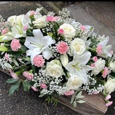 Pink and white lily spray